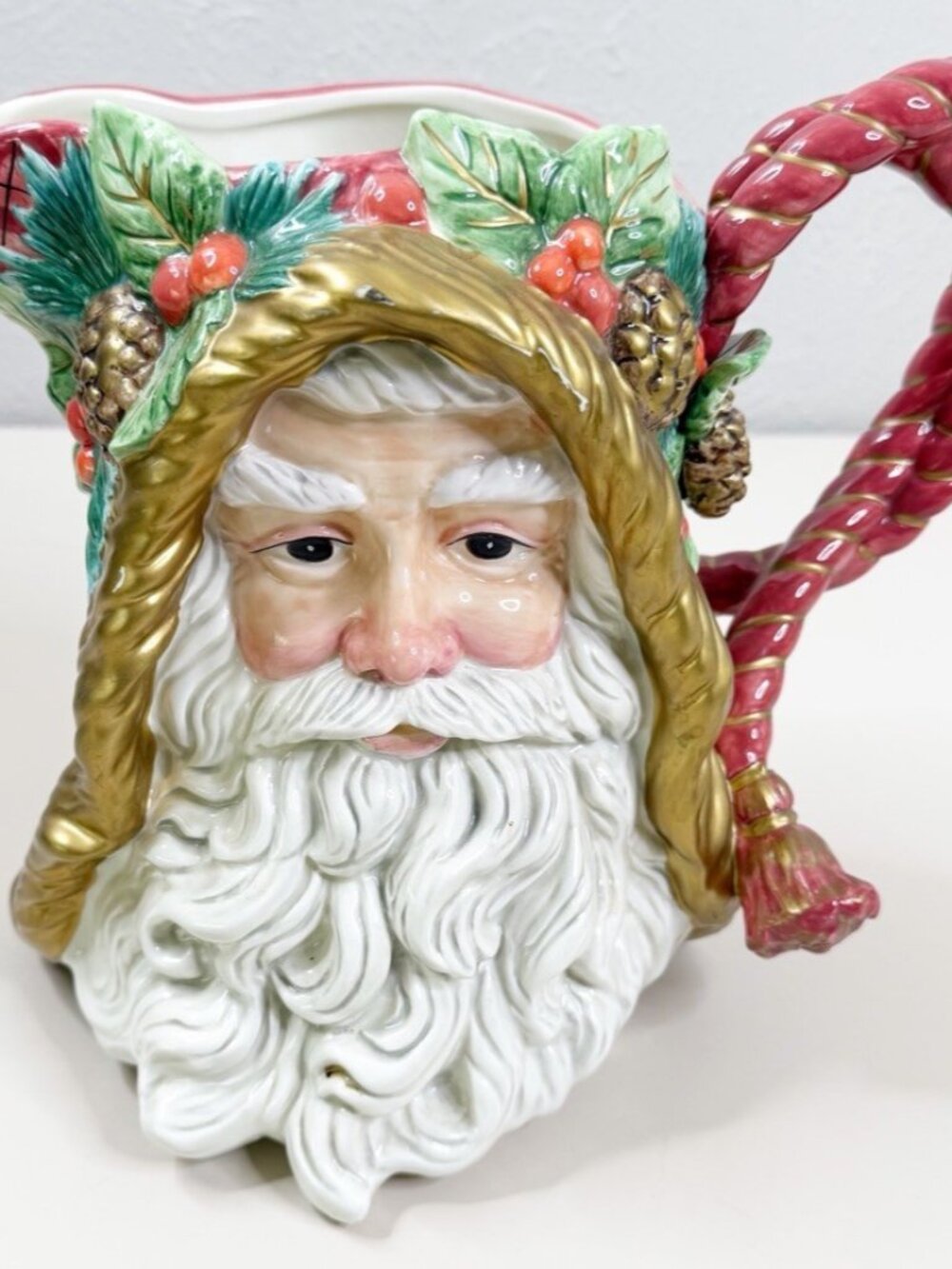 VTG Fitz & Floyd Old World Holiday Pine Santa Head Face 8" Pitcher Christmas GUC